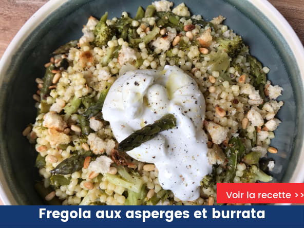 Fregola aux asperges et burrata
